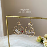 Crane Earrings with Clouds and Waves - Japanese Crane Asymmetrical unique earrings Dangle - Oriental earrings